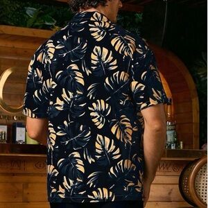 Men's Tropical Leaf Print Shirt - Black and Tan